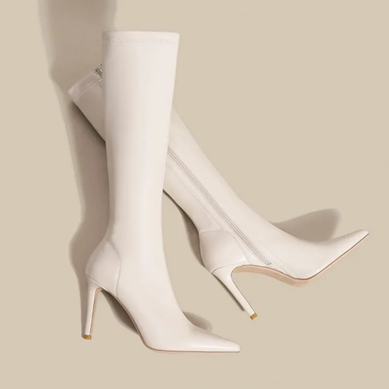 Женские сапоги Челси до колена пикантная обувь на высоком каблуке зимняя модная