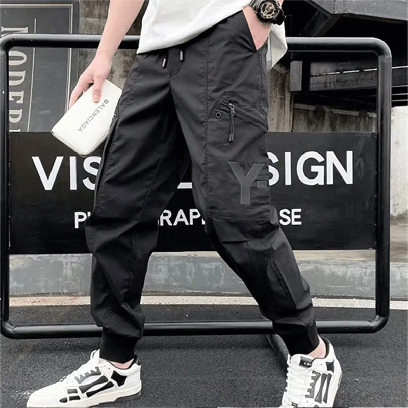 

Y-3 Yohji Yamamoto 22SS Fashion Drawstring Multi Pocket Casual Pants Printing Autograph Men's Loose Sports Overalls