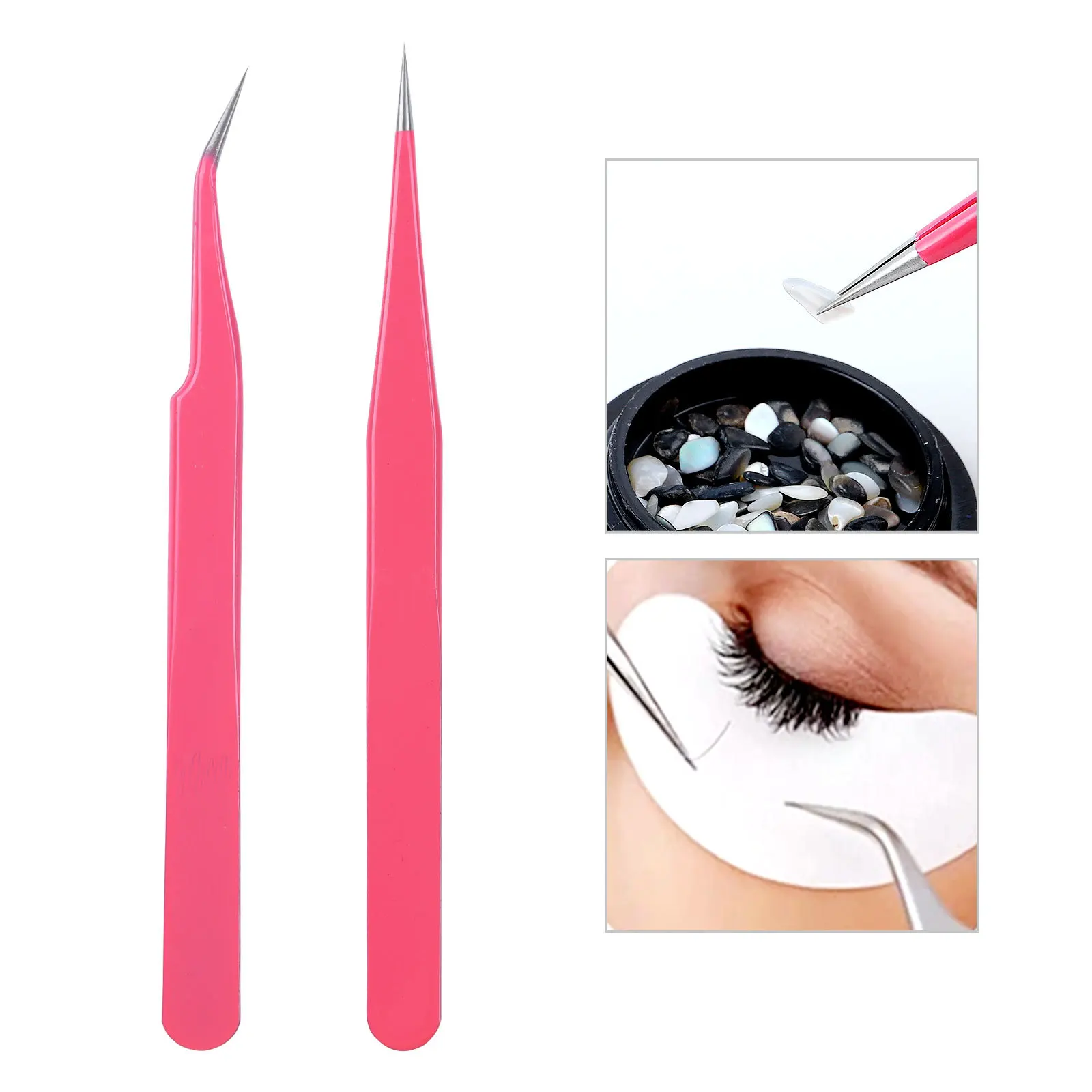 

Pink False Eyelash Extension Clip Pliers Eyebrow Tweezers for Hair Nail Art Soldering Lash Tongs Makeup Tools Lash Tweezers Sets