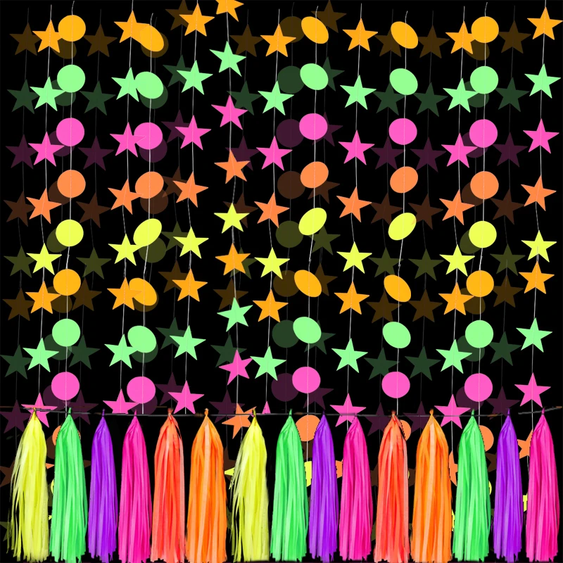 

Glow Neon Party Supplies Luminous Tape Paper Tassel Garland Glow In Dark Sticker Neon Tape Birthday Wedding Party DIY Decoration