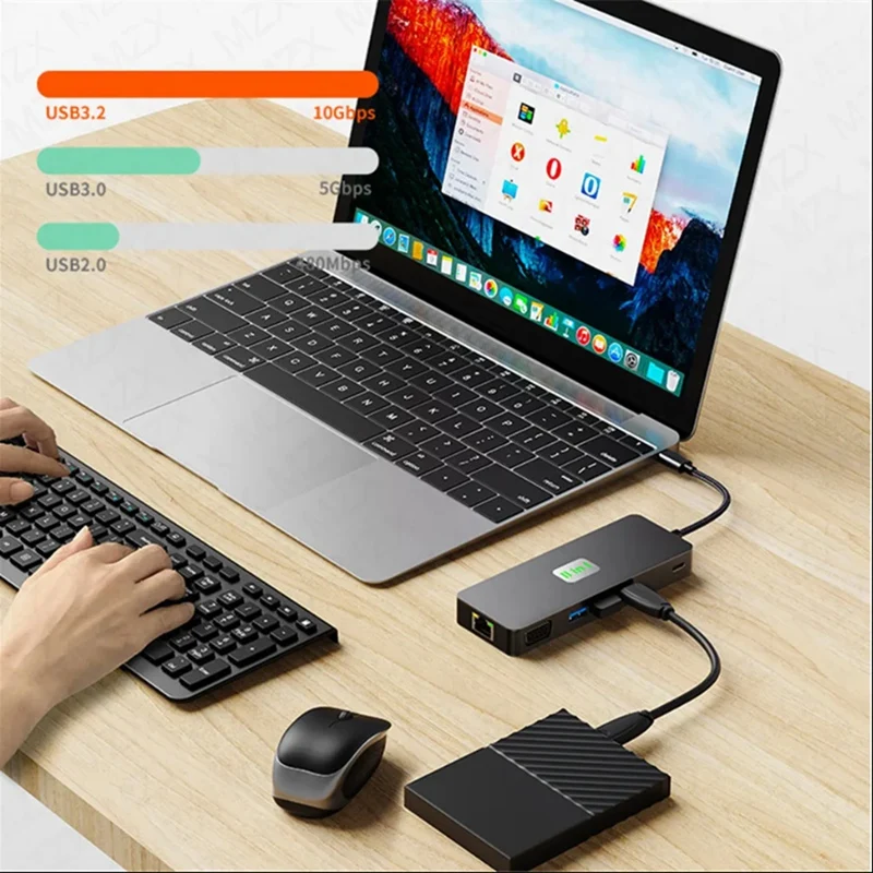 Док-станция USB-концентратор 11 в 1 док-станция 3.1 Type-C HD + DP VGA трехэкранный