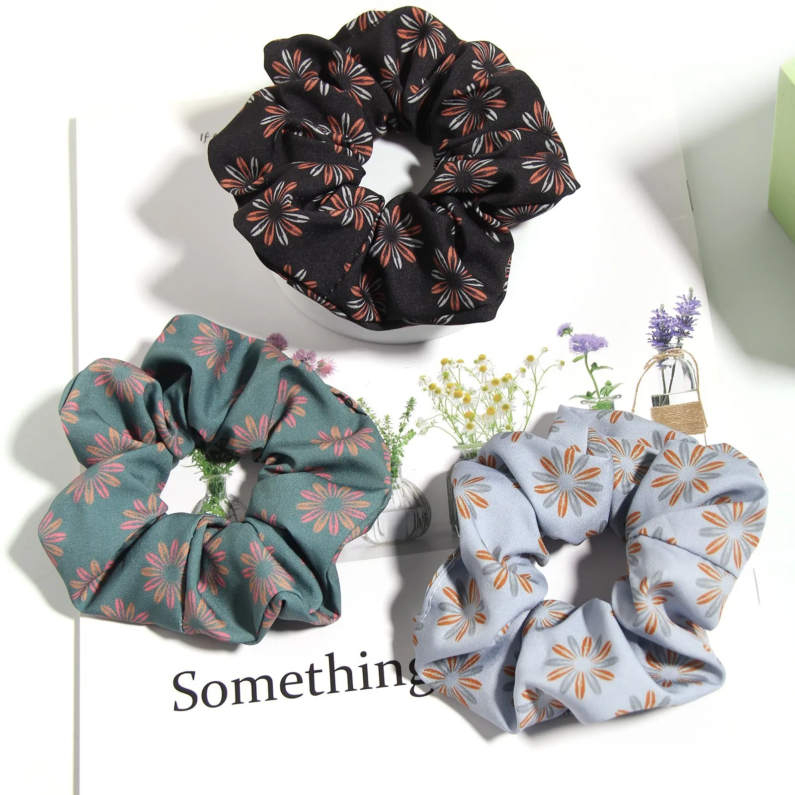 

Furling Fashion 1PC Women Elastic Scrunchies Floral Print Pattern Hair Ties Hairbands Ponytail Holder Girl Hair Accessories