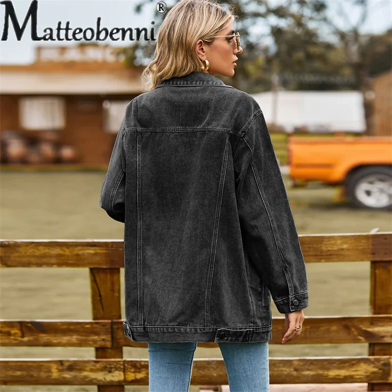 Винтажная джинсовая куртка для женщин Осень-зима свободный однобортный Кардиган