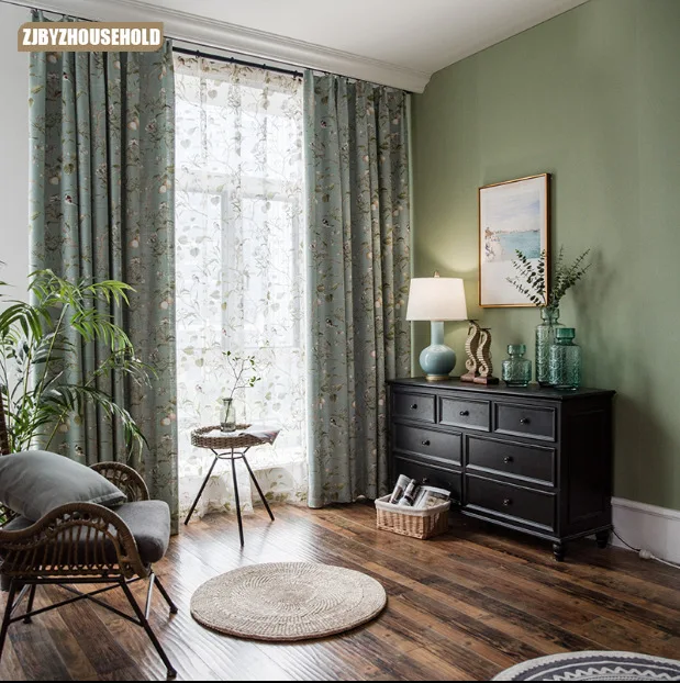 

American-Style Village Pastoral Style Cotton Linen Curtains for Living Dining Room Bedroom Blackout Curtains Jacquard Curtains