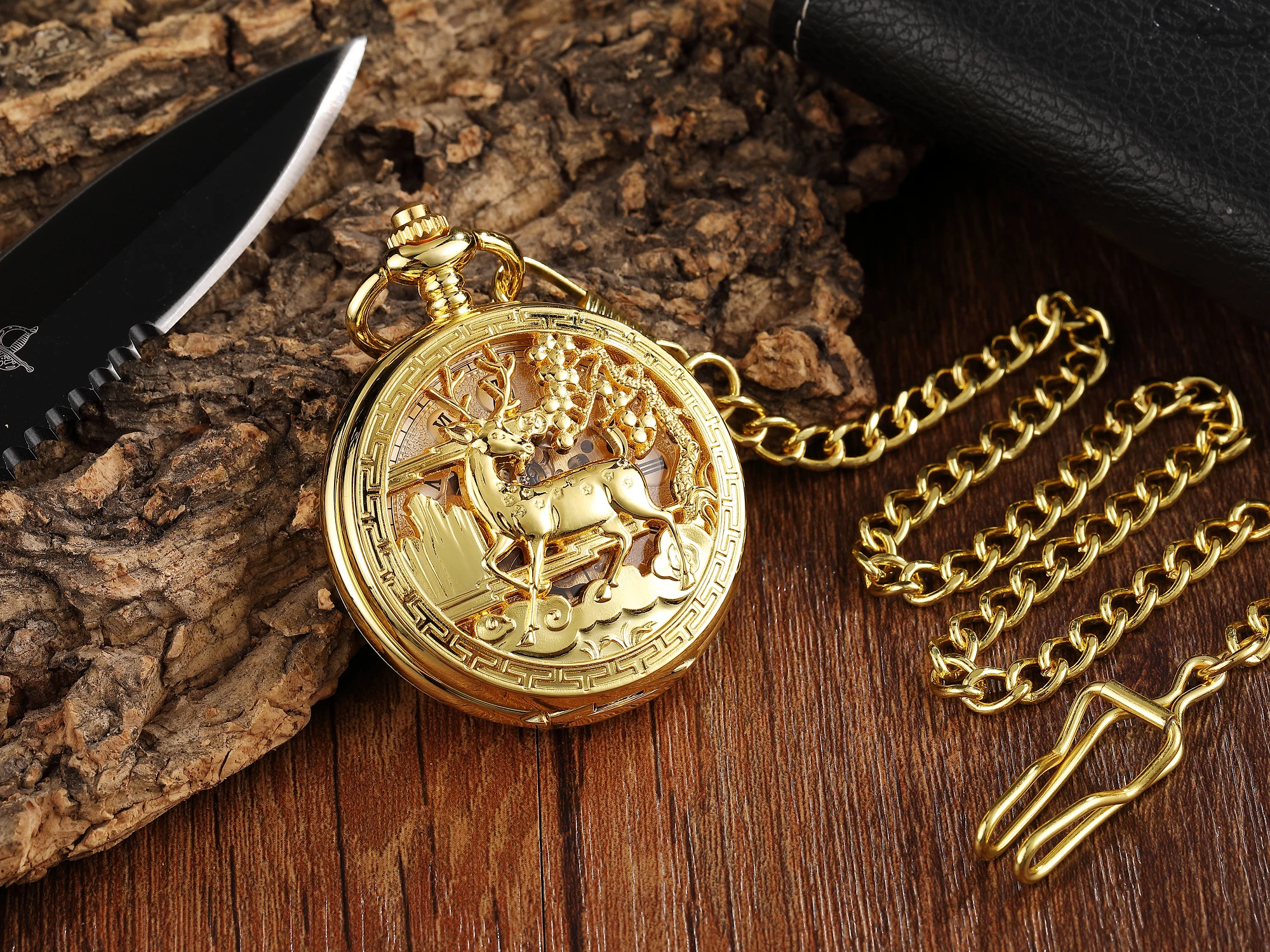 Gold Antique Steampunk Vintage Roman Numerals Automatic Mechanical Pocket Watch Necklace Unisex Retro Clock Chain Reloj Hombre