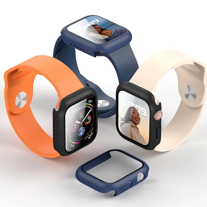 Чехол для Apple Watch Series 7 45 мм 41 с защитной пленкой экрана Жесткий из закаленного