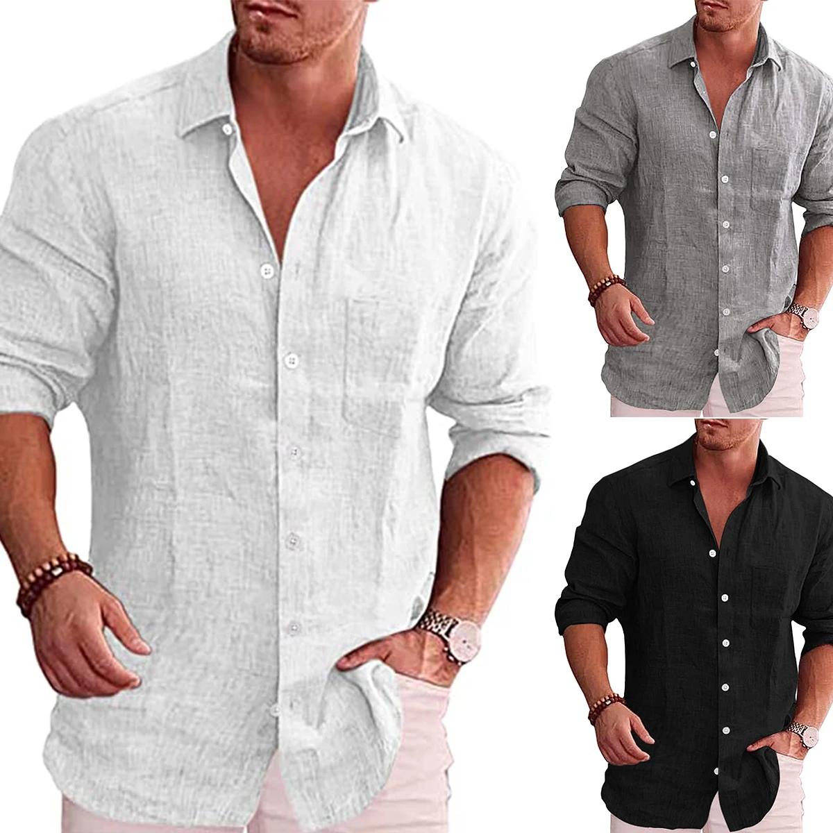 

Men's Cotton Shirts Casual Long Sleeve Linen Shirts Fashion Spring Men Shirt