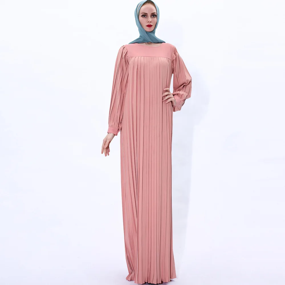 Robe Femme Musulmane Women Pleated Muslim Dress Islamic Ramadan Dress Belt Abaya Dubai Abaya Turkey Muslim Fashion
