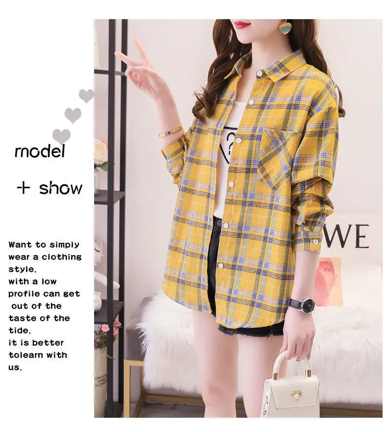 Женская хлопковая блузка в клетку с длинным рукавом XZ619 | одежда