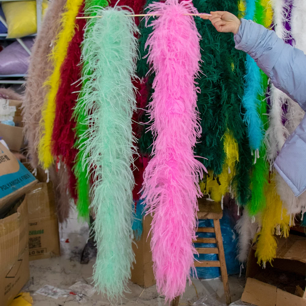 

6ply 2M Pink Ostrich Feather Boa Trim Wedding Dress Stage Carnival Fringe Ribbon Party High Quality Ostrich Plume Decoration