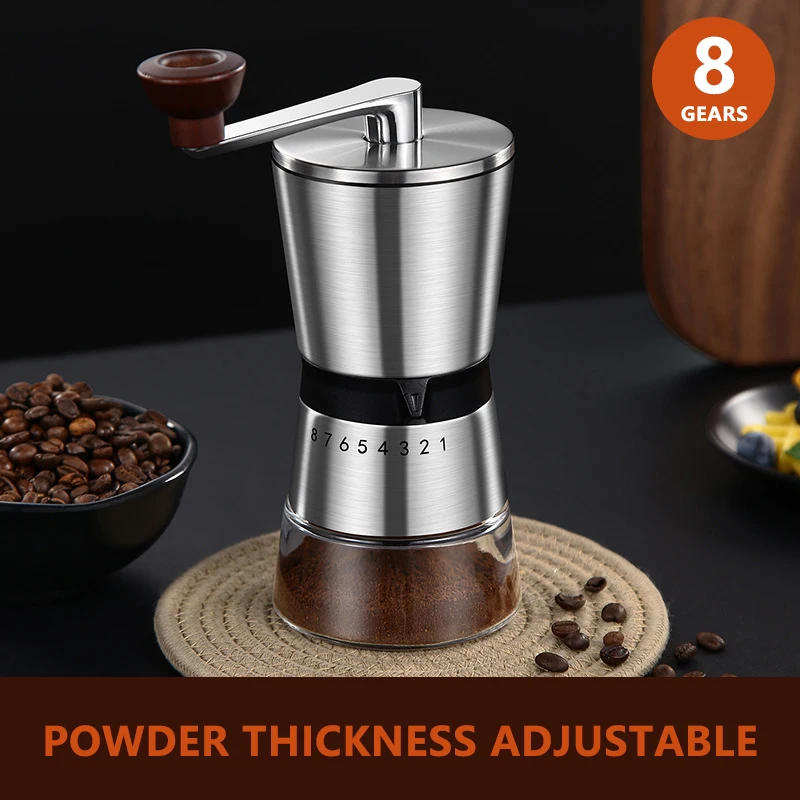 

8 Gear Home Portable Manual Coffee Grinder hand Coffee Mill with Ceramic Burrs Adjustable Settings portable Hand Crank Tools