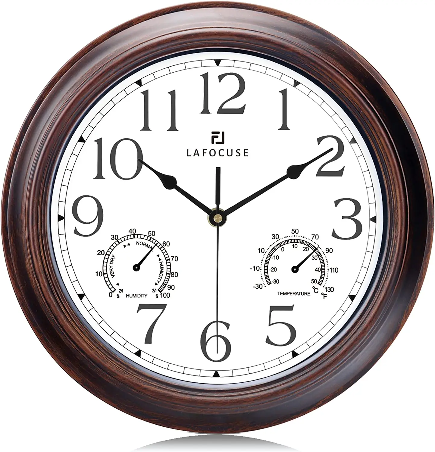 

Reloj de Pared con Termometro e Higrometro Silencioso Vintage 30 cm Reloj de Cuarzo Temperatura Humedad Color Caoba para Cocina