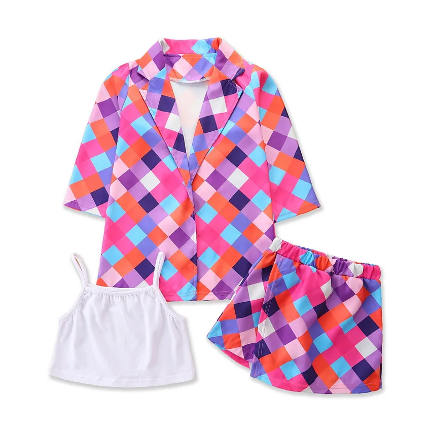 

Autumn Girl Set 3pcs White Vest + Coat + Shorts Suits for Kids Fashion Children Clothes
