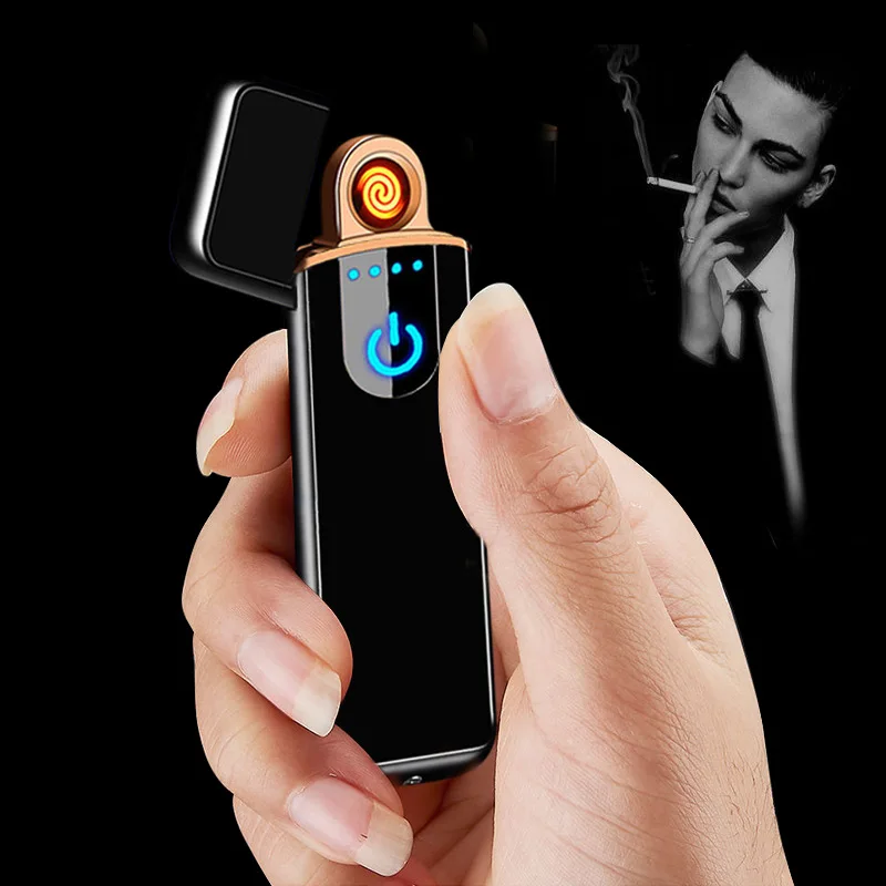 

Зажигалка с сенсорными кнопками и зарядкой от USB, электронная креативная зажигалка, портативная ветрозащитная мини-зажигалка, воспламените...