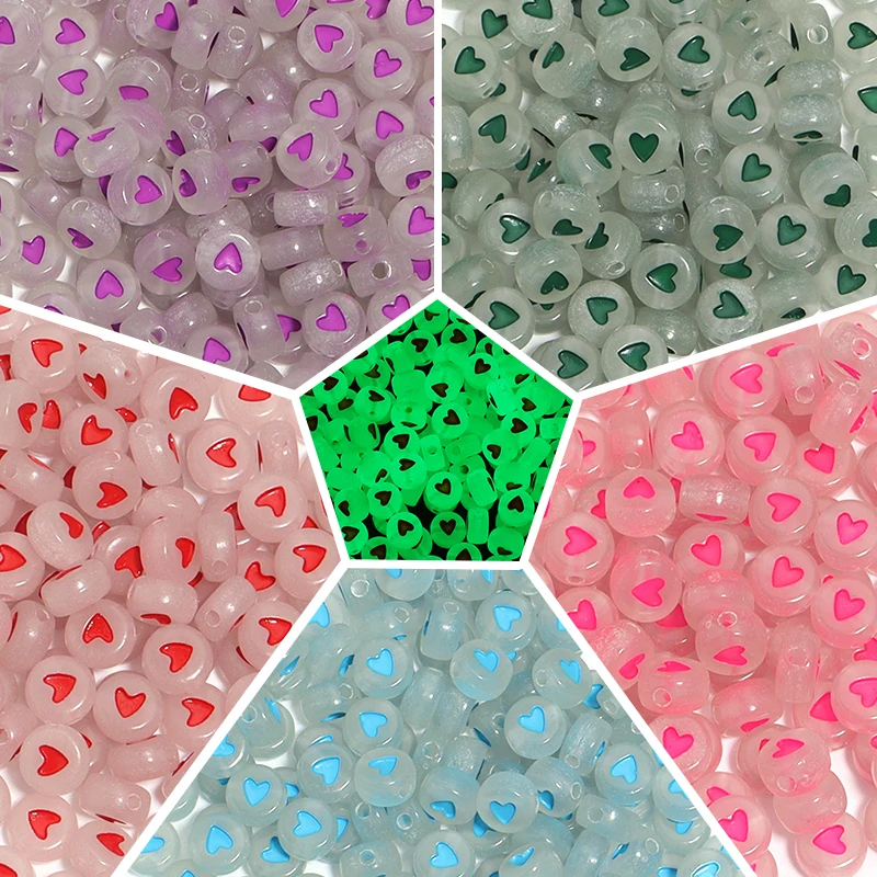 100 шт. 7x4 мм акриловые светящиеся бусины цвета сердца любви круглые свободные