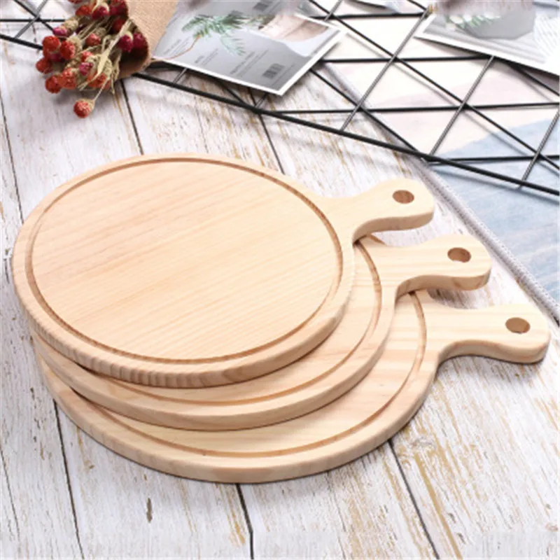 

Wooden Pizza board With Handle Round shape Pizza Baking Tray Pizza Stone Cutting Board Platter Pizza Cake Bakeware Tools