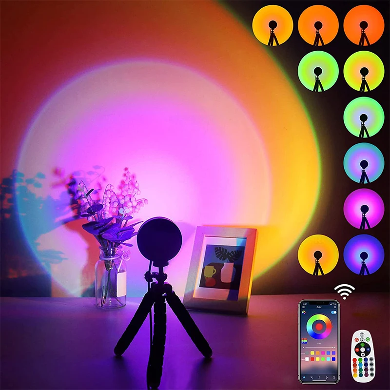 

Sunset Lamp Rainbow Projector Atmosphere RGB LED Night Light Smart APP Remote Control For Bedroom Background Wall Decoration