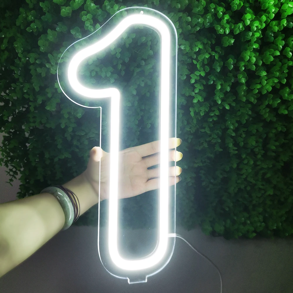 Neon Sign 38cm High Number 1 One LED Neon Light Party For Backdrop Sweet 16 Birthday Gifts Baby Night Light  5V USB With Base