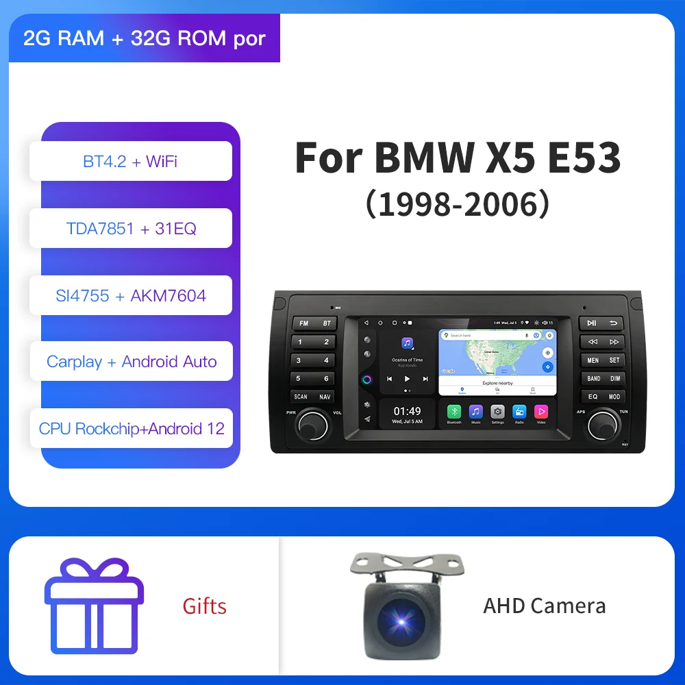 

Kapud Android 11 Автомобильный мультимедийный плеер 7 дюймов Навигация для BMW E53 X5 1995-2003 Радио CarPlay AUTO SWC Стерео BT GPS Wi-Fi DSP