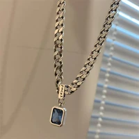 fashion simple blue zircon necklaces for women hip hop retro silver color letter geometric clavicle chain jewelry accessories