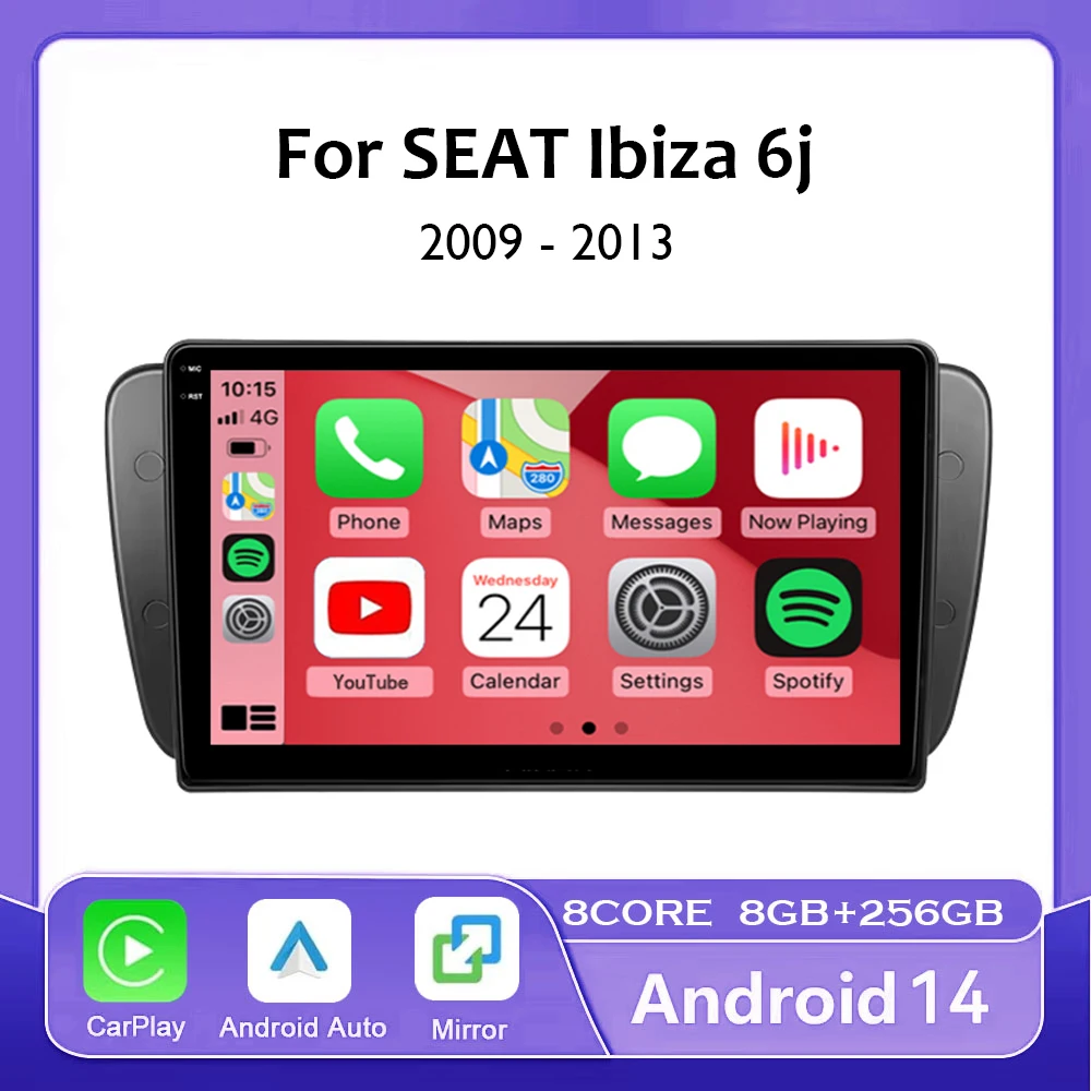 9-дюймовый автомобильный мультимедийный плеер Android 14 для SEAT Ibiza 6j 2009 2010 2011 2012 2013