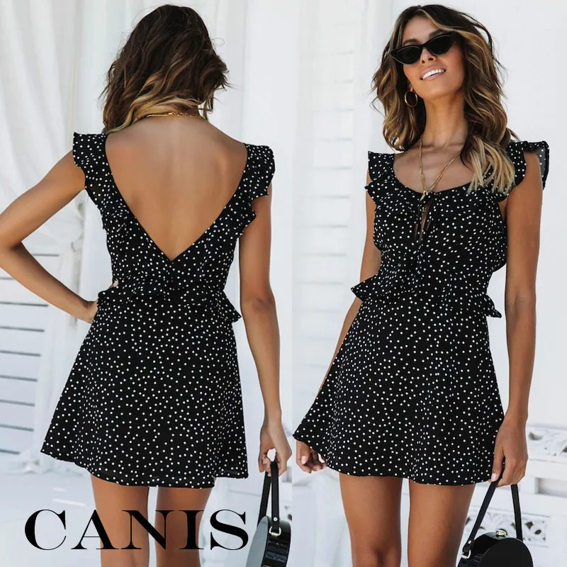 

New Fashion Women Sleeveless Boho Polka Dot Loose Causal Butterfly Sleeve Mini Dress Summer Holiday Dress
