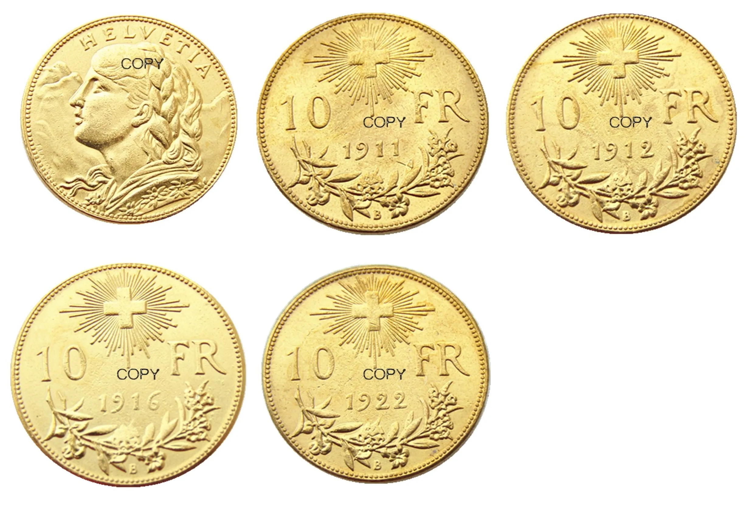 

Швейцария 10 Frs (1911-1922)4 шт позолоченная креативная КОПИЯ монета