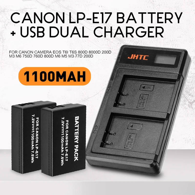 

1100mAh LPE17 LP-E17 Battery + USB Dual Charger Canon Camera EOS T6i T6s 800D 8000D 200D M3 M6 750D 760D 800D M6 M5 M3 77D 200D