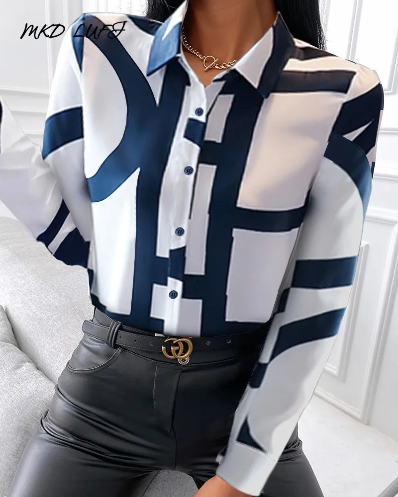 

Креативная Повседневная рубашка с длинным рукавом и принтом MKDLUFI