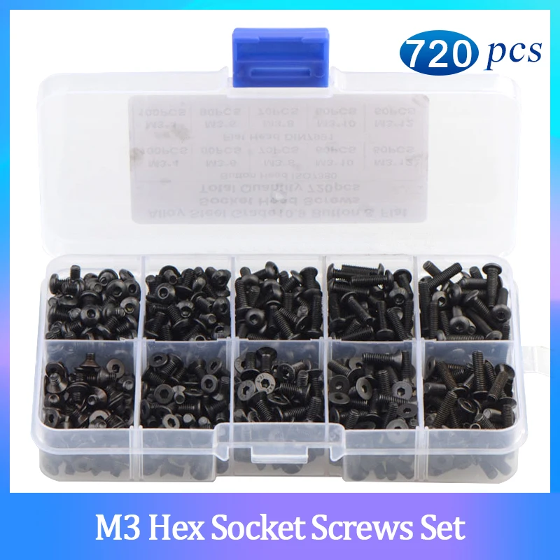 720 шт. набор болтов с шестигранным углублением из углеродистой стали | Винты