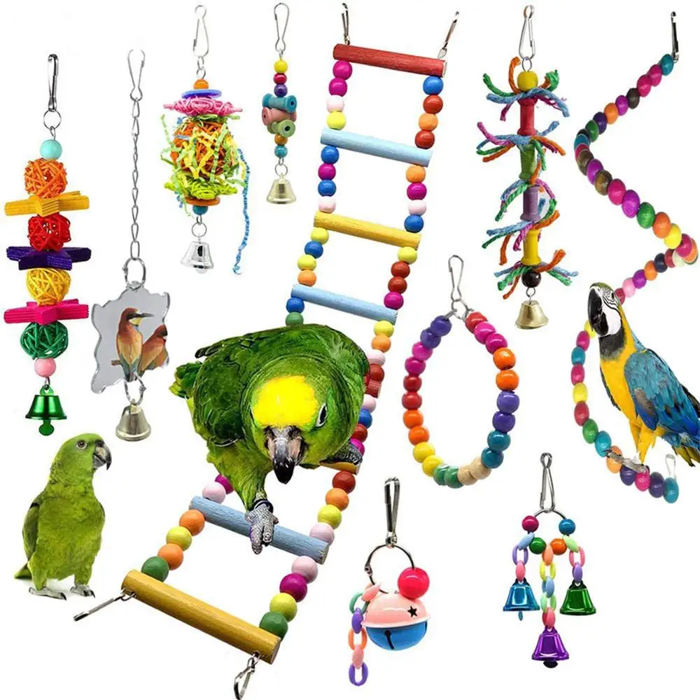 Toy Bird Perch With Wood Beads Hanging For Small Parakeets