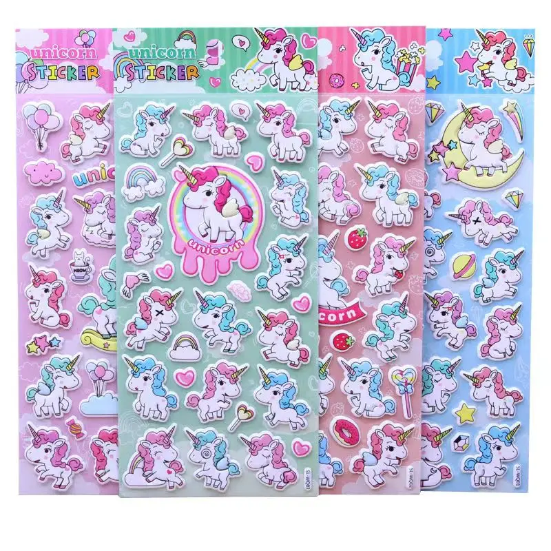 

4 Sheets 3D Unicorn Foam Stickers Kawaii Cartoon Animals PVC Paper Decoration Stickers Toys for Stationery Scrapbook Diary Books