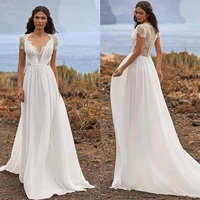 tixlear women boho chiffon lace beach wedding dress 2022 cap sleeves illusion back country bridal gowns a line vestidos de novia
