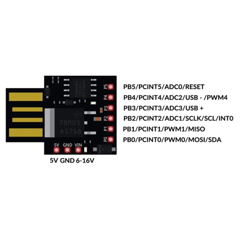 5 шт. Attiny85 Digispark светодиодный 2c LED Rev.3 Kickstarter в IIC SPI USB макетная плата 6 I/O контактов