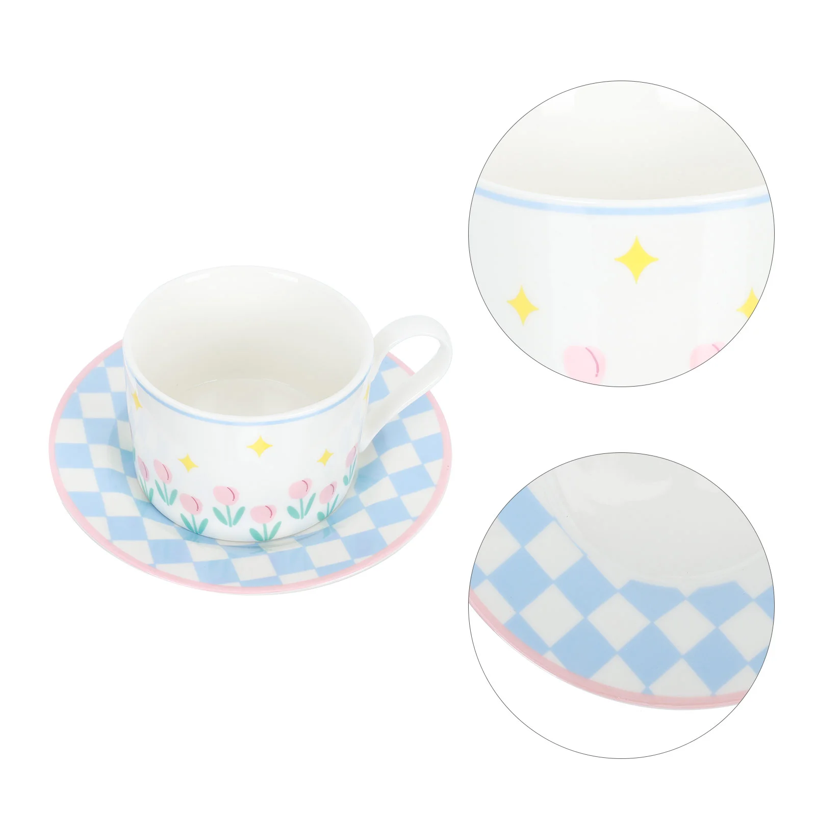 

1 Set of Cup Ceramic Mug Coffee Cup and Plate Set Tulip Pattern Cup