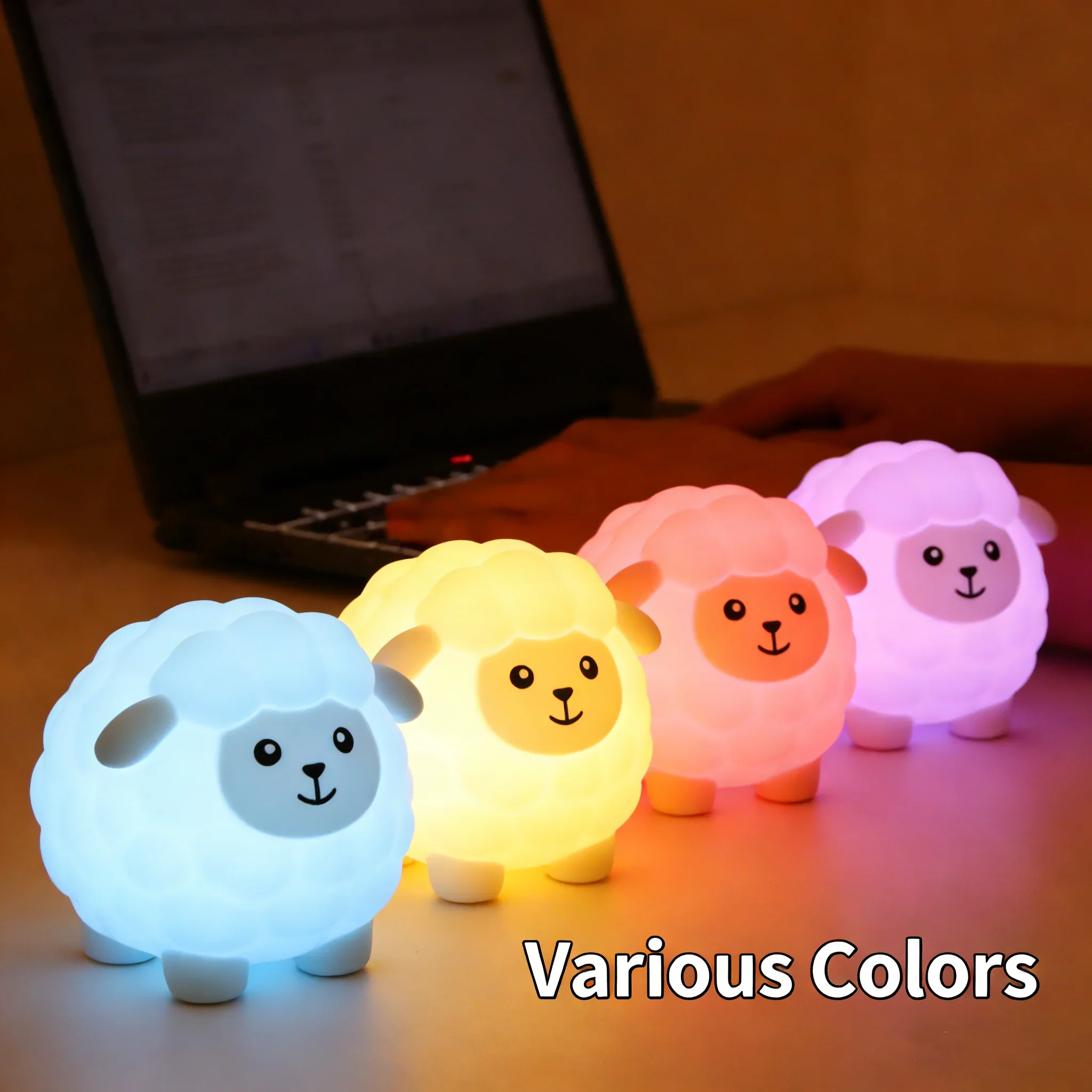 Фото Милый силиконовый ночник-овечка с LED-подсветкой, USB-зарядкой, регулировкой яркости, безопасный для глаз, для детской спальни, подарок на день рождения №1