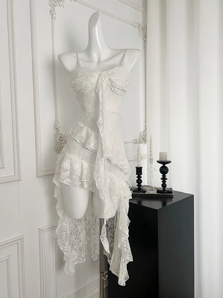 Летнее кружевное мини-платье с балетным сердечником женские вечерние