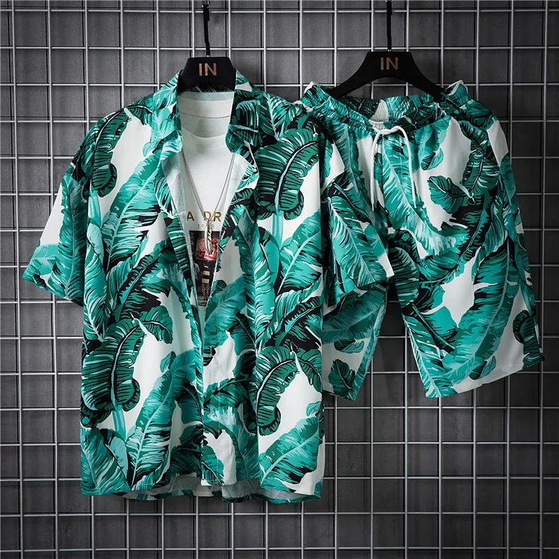 

2023 summer new floral shirt and shorts men's fashion casual wear, with a loose trend handsome young suit