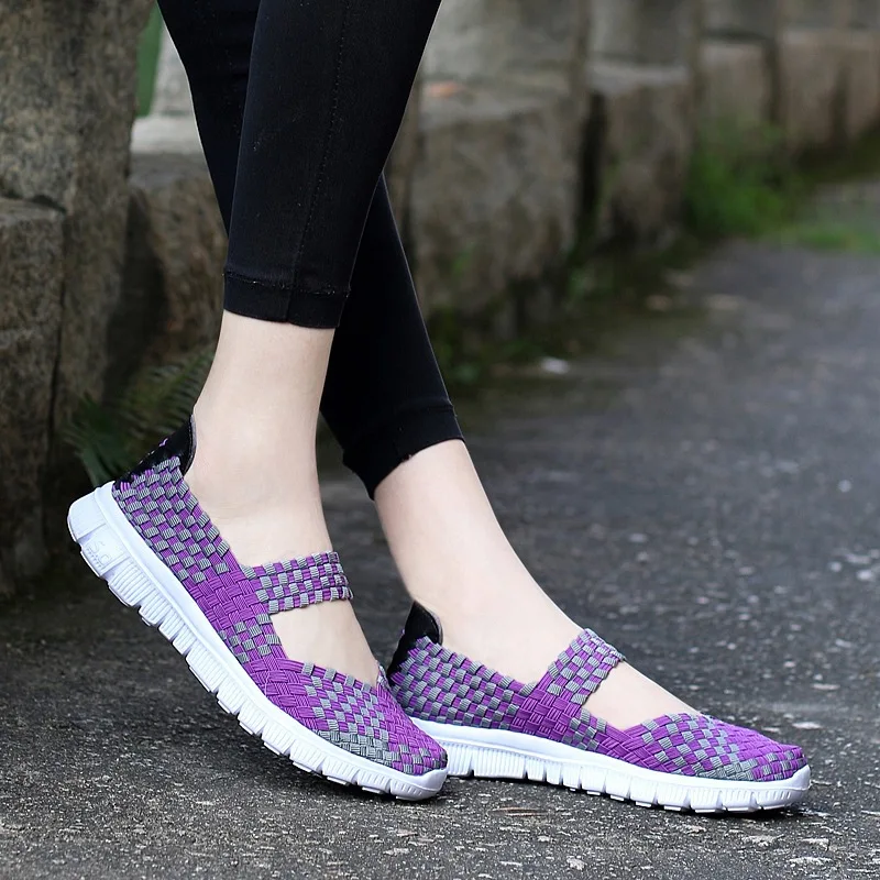 Women Shoes Flat Hand-Woven Sneakers Tennis Female Small Round Head Ladies Leisure Comfortable Run Breathable Skateboard Slip-On