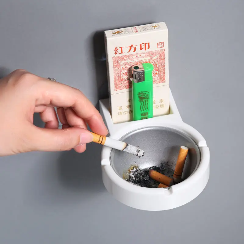 Wall-mounted punching-free ashtray bathroom toilet household wall ashtray creative stainless steel ashtray