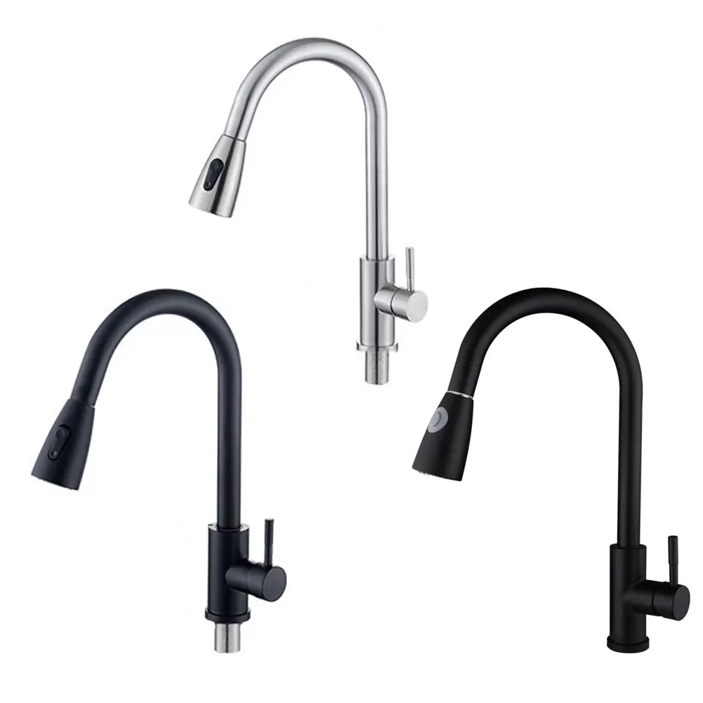 

Black Kitchen Faucet Single Hole Pull Out Spout Stream deck Sink Mixer Kitchen Faucet Hot and Cold Water Taps Kitchen Faucets