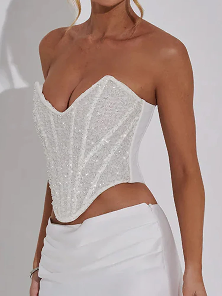 Женский укороченный Топ без бретелек Fantoye блестящий короткий топ с открытой