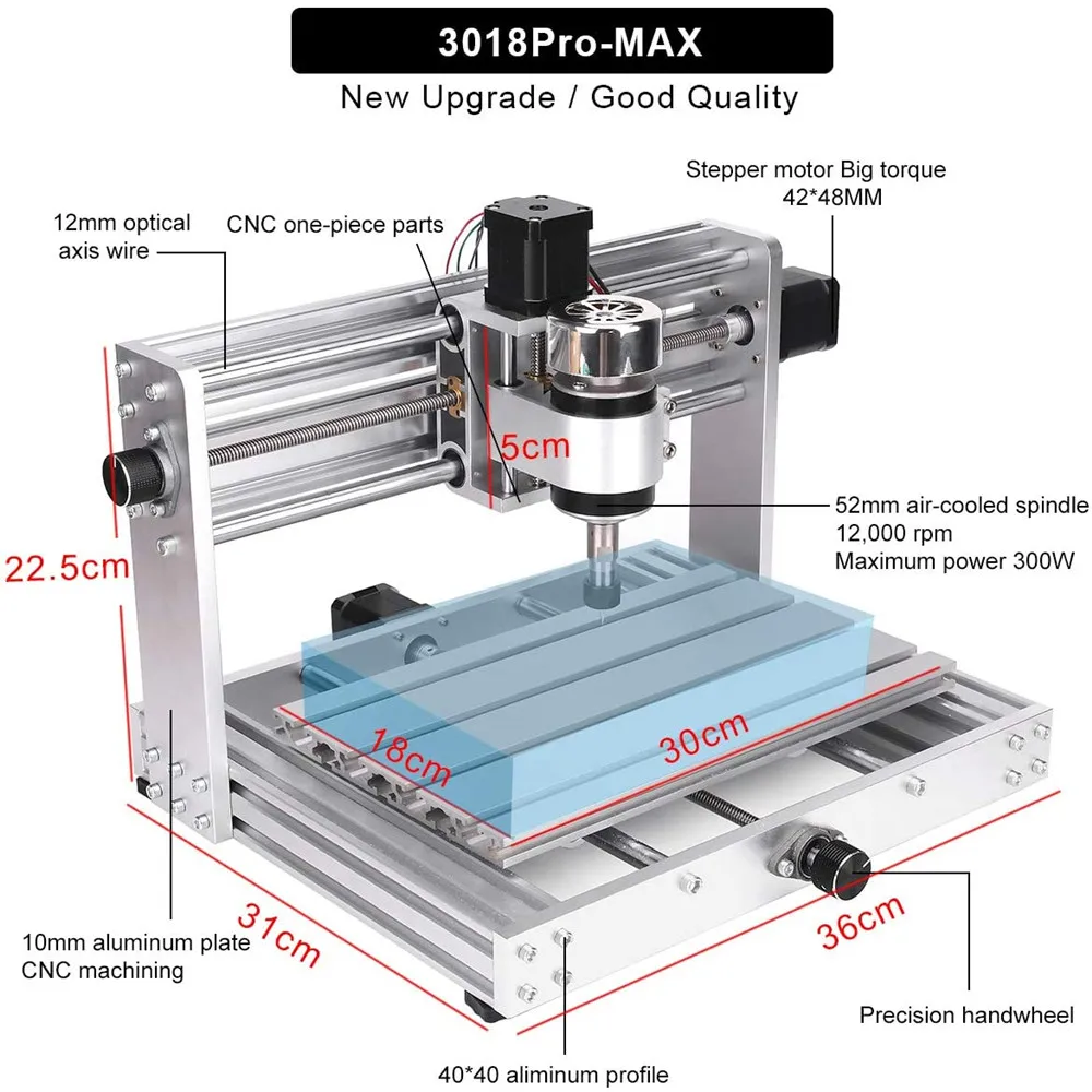 Лазерный гравер 3018 Pro MAX с ЧПУ управление GRBL шпиндель 200 Вт 3-осевой фрезерный