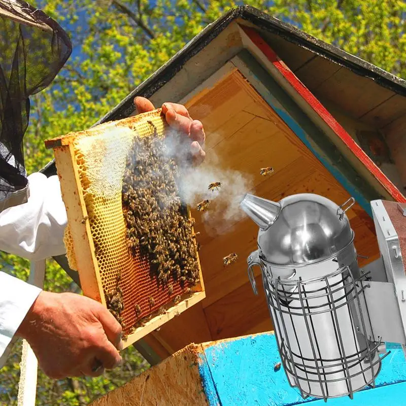 

Stainless Steel Bee Smoker Manual Bee Hive Smoker With Heat Shield And Hanging Hook Beekeeping Tool Fumigator Smoke Sprayer