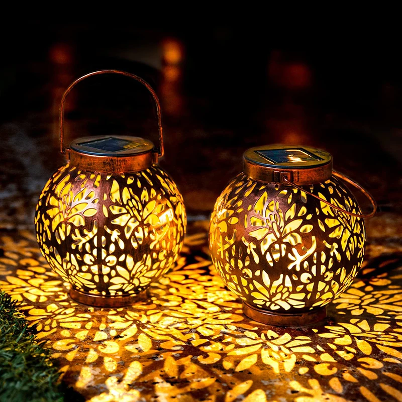 

D2 2 Pack Outdoor Solar Hanging Lantern Lights Waterproof Solar Lights with Handle LED Moroccan Lantern Garden Lights Patio Lawn