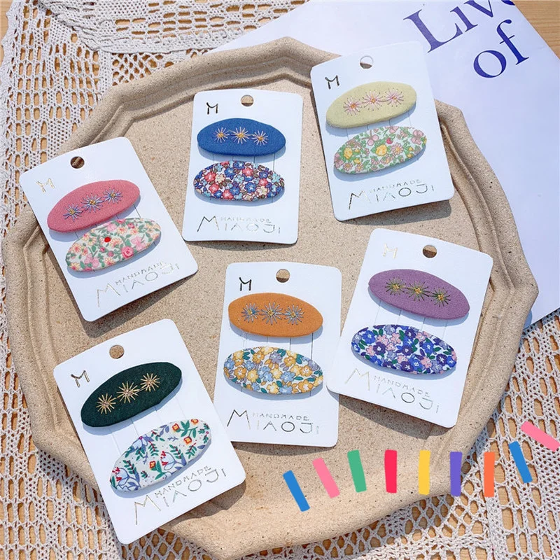 

Korea Style Cute Girl Hairpins Fabric Embroidery Flowers Floral Oval BB Hair Clip for Children Fashion Hair Accessories