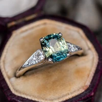 exquisite silver color princess cut blue green zircon crystal women rings for bridal engagement wedding gems stone rings jewelry