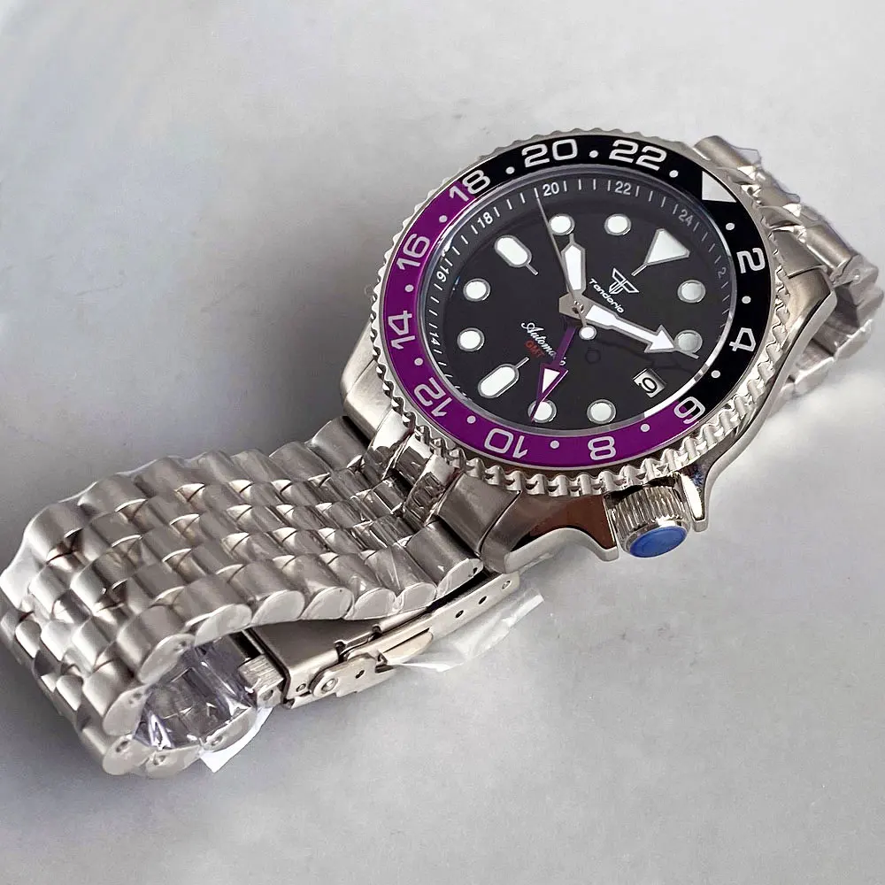 Tandorio 41 мм фиолетовый черный NH34 GMT SKX часы с сапфировым стеклом 200 м водостойкий