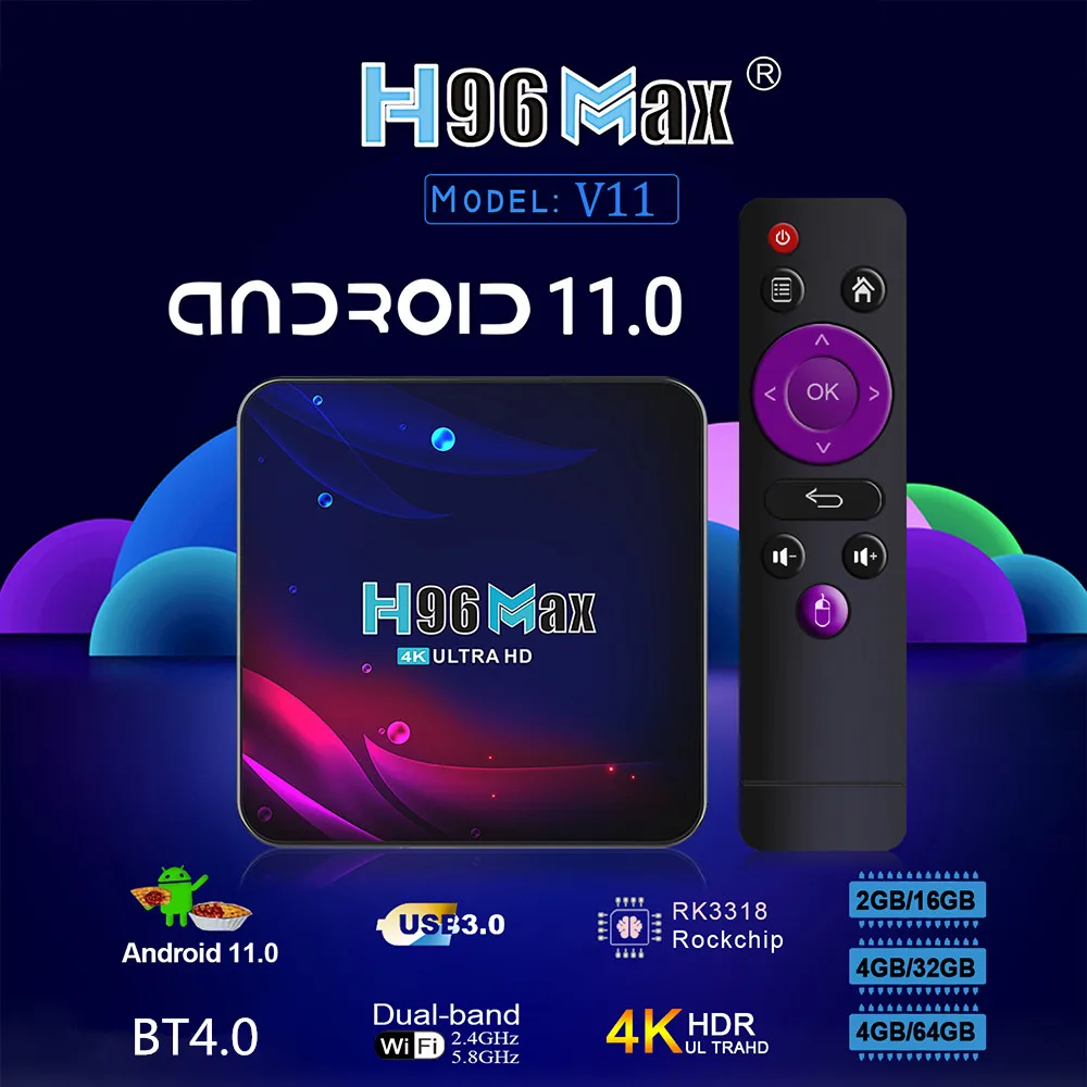 Приставка Смарт-ТВ H96 MAX V11 Android 11 0 BT4.0 RK3318 2 4 ГГц Wi-Fi |