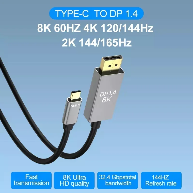

Кабель USB C к DisplayPort версии 1,4, кабель 8K @ 60 Гц 4K @ 144 Гц, USB 3,1 Type C Thunderbolt 3 к DP, кабель для Galaxy S9 Huawei